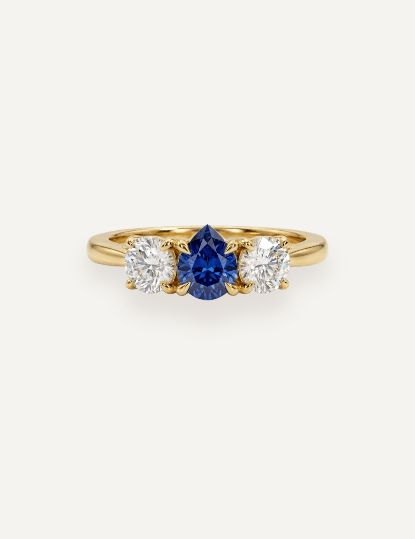 The Ada Three Stone Ring with .4ct Pear Ceylon Sapphire & .8ct Round Diamonds (TDW) - Molten Store