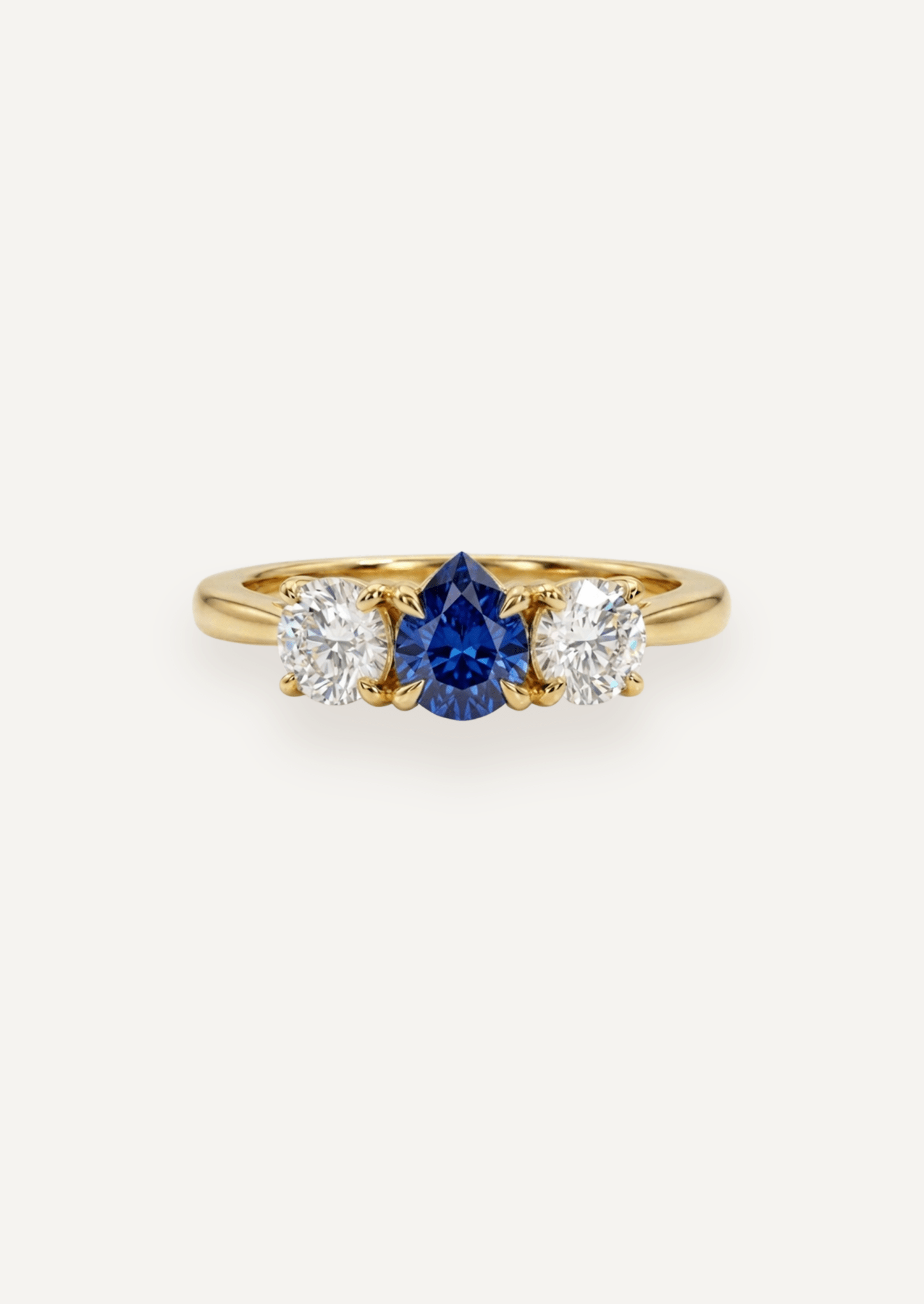 The Ada Three Stone Ring with .4ct Pear Ceylon Sapphire & .8ct Round Diamonds (TDW) - Molten Store