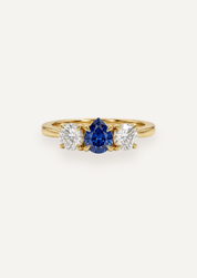 The Ada Three Stone Ring with .4ct Pear Ceylon Sapphire & .8ct Round Diamonds (TDW) - Molten Store