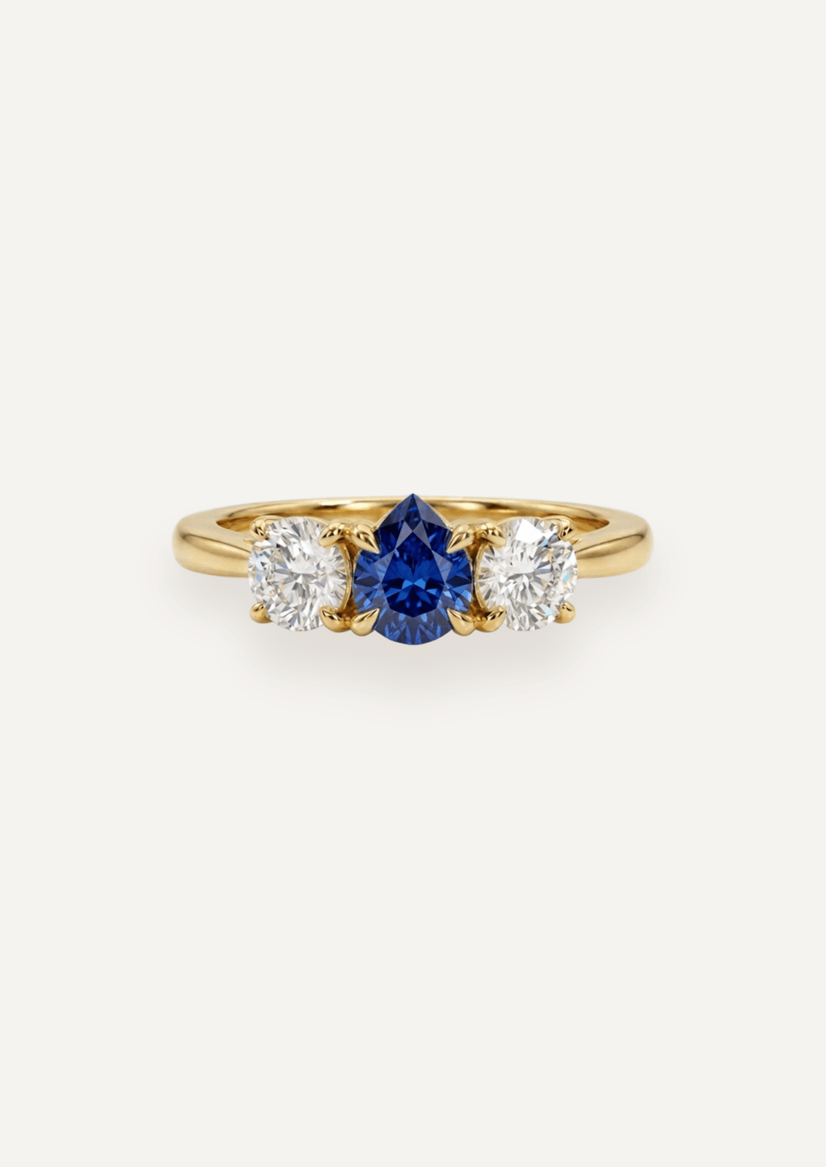 The Ada Three Stone Ring with .4ct Pear Ceylon Sapphire & .8ct Round Diamonds (TDW) - Molten Store