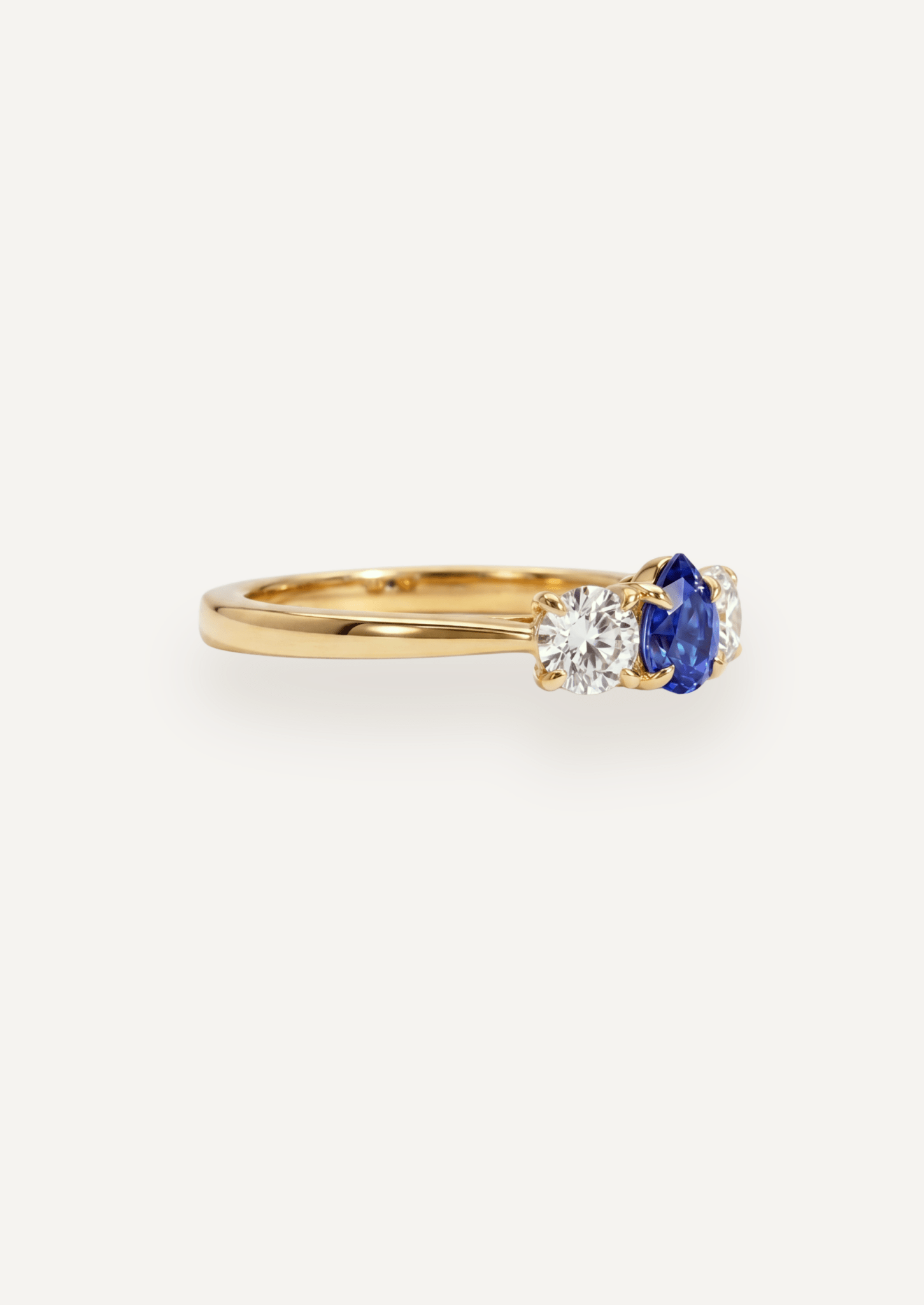 The Ada Three Stone Ring with .4ct Pear Ceylon Sapphire & .8ct Round Diamonds (TDW) - Molten Store