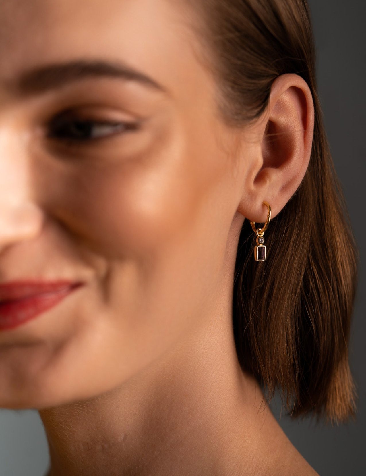 The Amica Amethyst 18ct Gold Vermeil Half Hoop Earrings - Molten Store