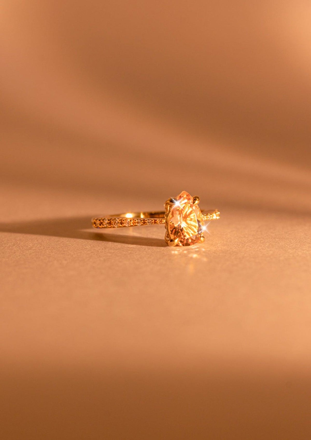 The Celine Ring with Pear Morganite and Pavé Diamonds design detail