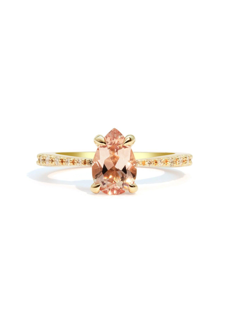 The Celine 18ct Yellow Gold Ring with 1.34ct Pear Morganite & Pavé Diamonds