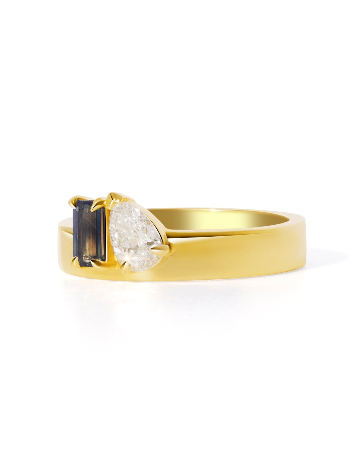 The Cleo Toi et Moi 18ct Yellow Gold Ring with 0.35ct Parti Sapphire and 0.34ct Cultured Diamond - Molten Store