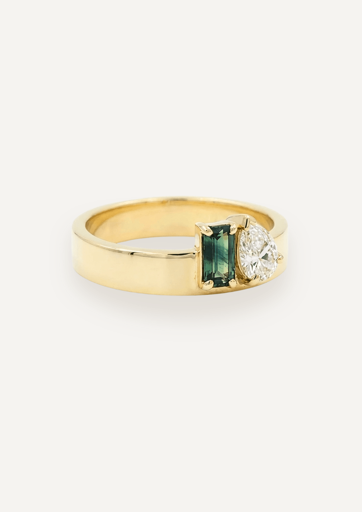 The Cleo Toi et Moi Ring with Emerald Cut Parti Sapphire and Pear Cut Diamond (0.69 TCW) - Molten Store