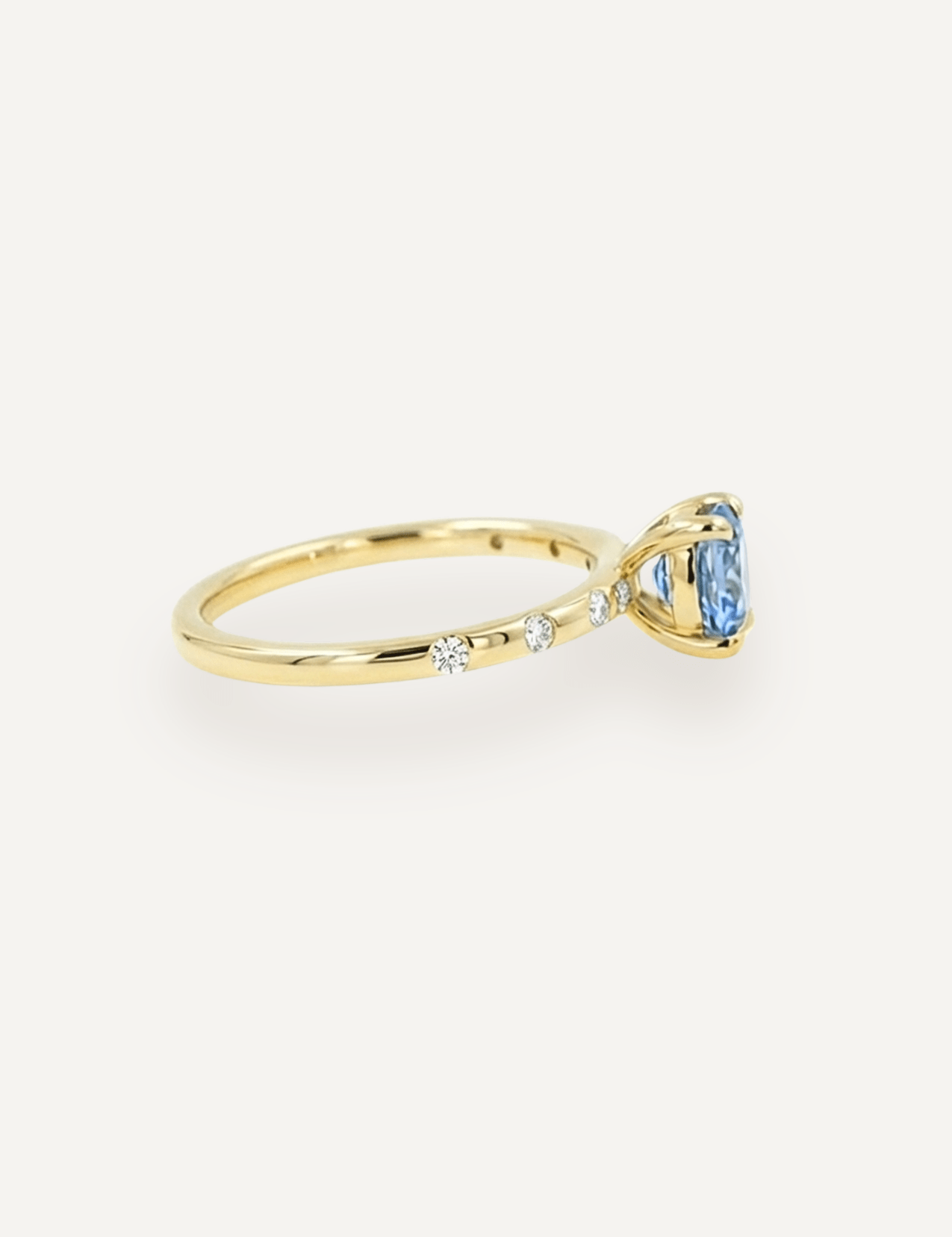 The Constance 18ct Yellow Gold Ring with 0.87ct Oval Cut Ceylon Sapphire & Hammer - Set Diamonds - Molten Store