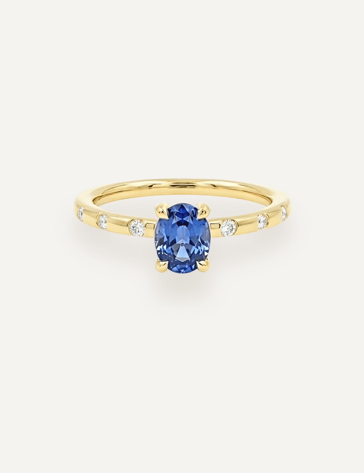 The Constance 18ct Yellow Gold Ring with 0.87ct Oval Cut Ceylon Sapphire & Hammer - Set Diamonds - Molten Store
