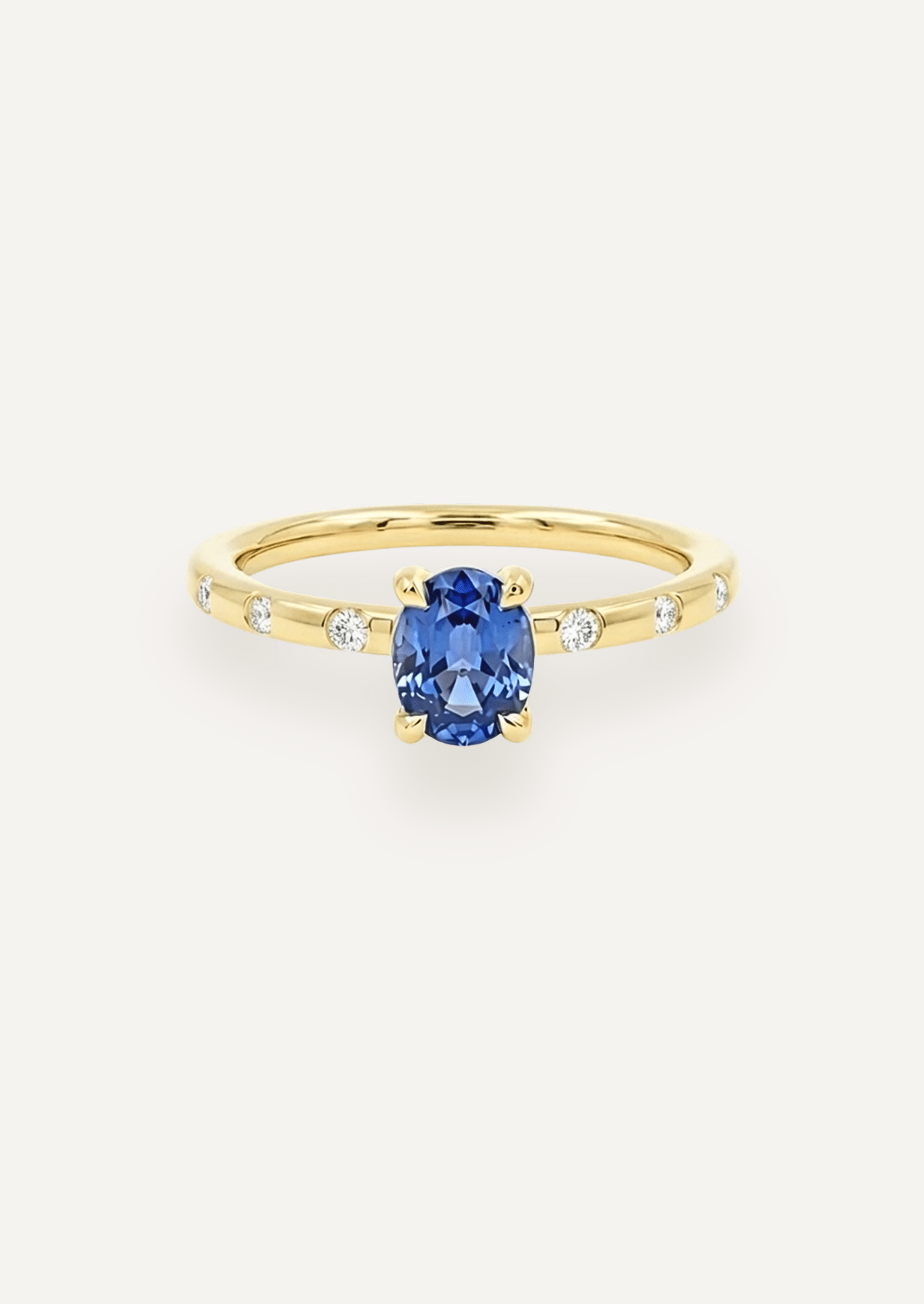 The Constance 18ct Yellow Gold Ring with 0.87ct Oval Cut Ceylon Sapphire & Hammer - Set Diamonds - Molten Store