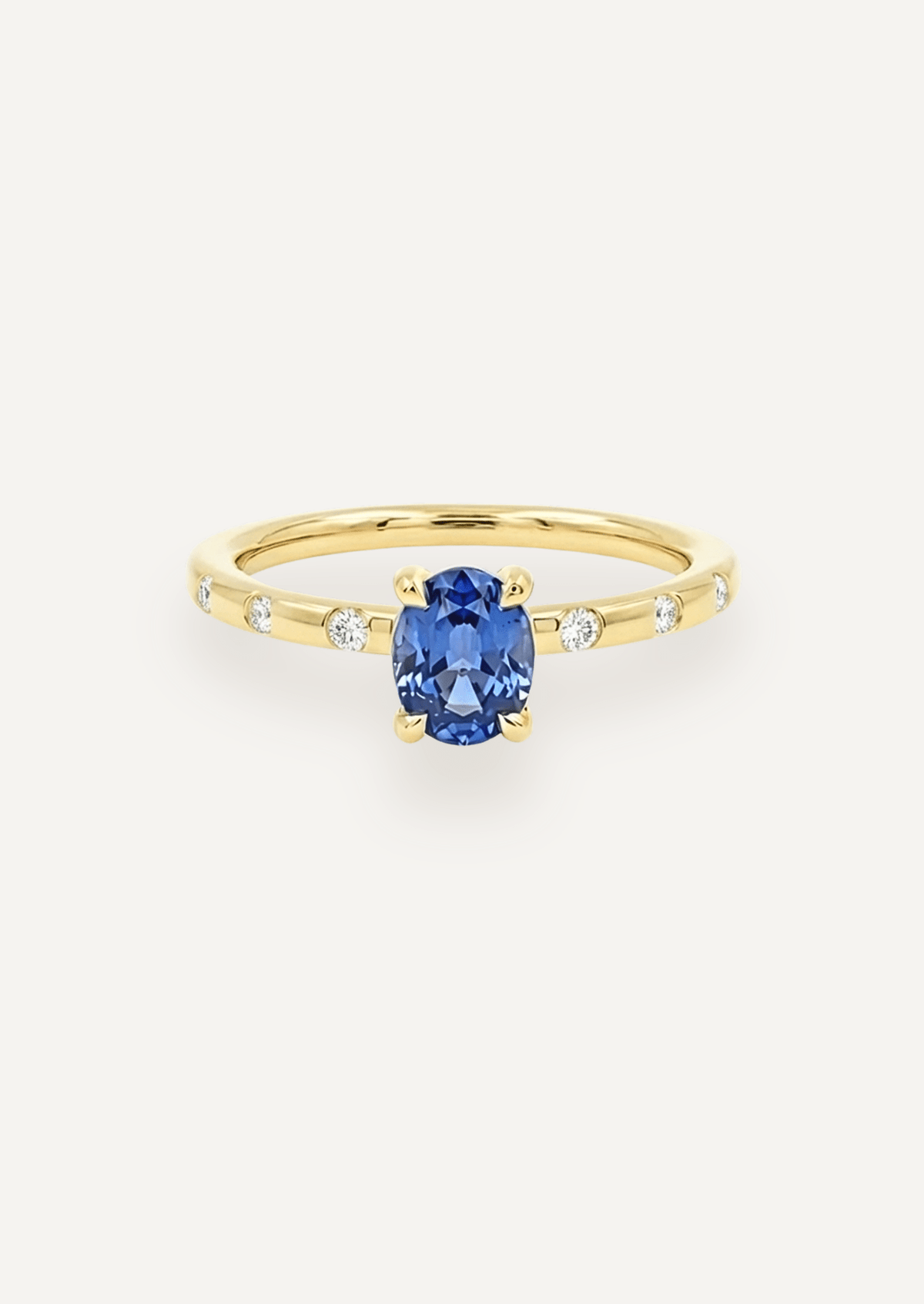 The Constance 18ct Yellow Gold Ring with 0.87ct Oval Cut Ceylon Sapphire & Hammer - Set Diamonds - Molten Store