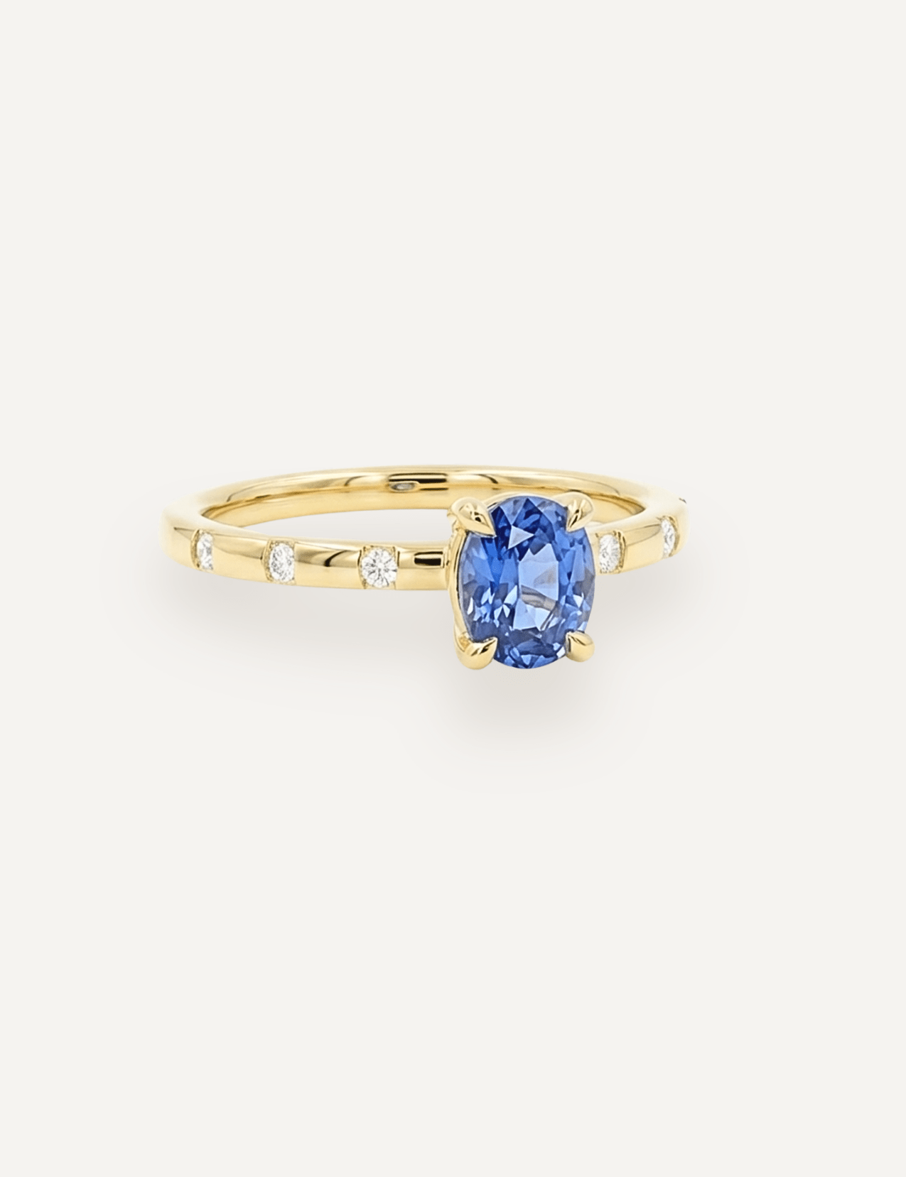 The Constance 18ct Yellow Gold Ring with 0.87ct Oval Cut Ceylon Sapphire & Hammer - Set Diamonds - Molten Store