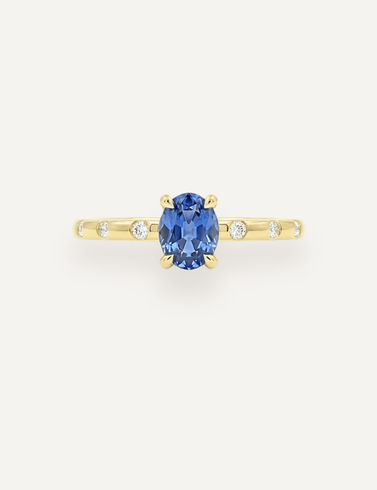 The Constance 18ct Yellow Gold Ring with 0.87ct Oval Cut Ceylon Sapphire & Hammer - Set Diamonds - Molten Store