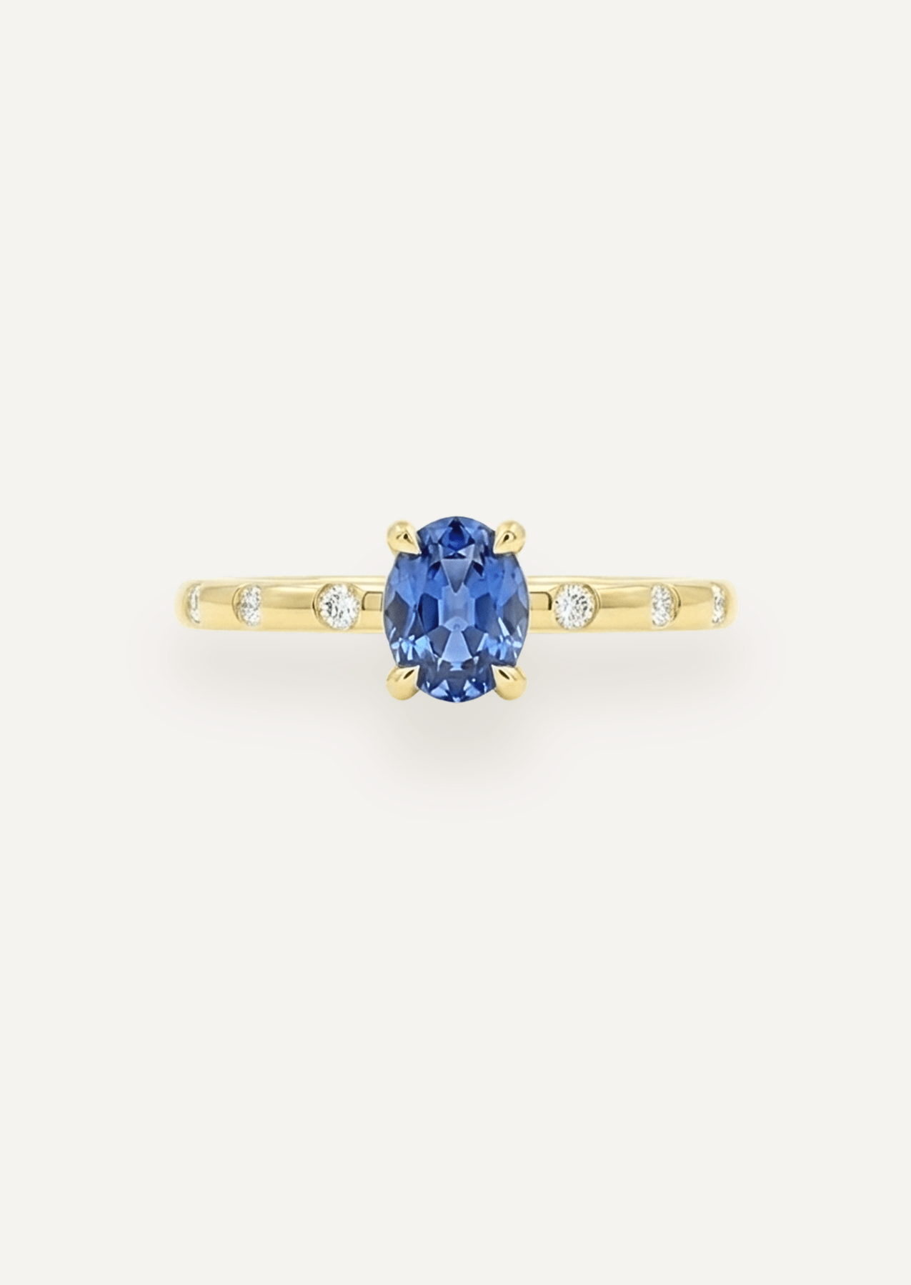 The Constance 18ct Yellow Gold Ring with 0.87ct Oval Cut Ceylon Sapphire & Hammer - Set Diamonds - Molten Store