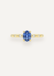 The Constance 18ct Yellow Gold Ring with 0.87ct Oval Cut Ceylon Sapphire & Hammer - Set Diamonds - Molten Store
