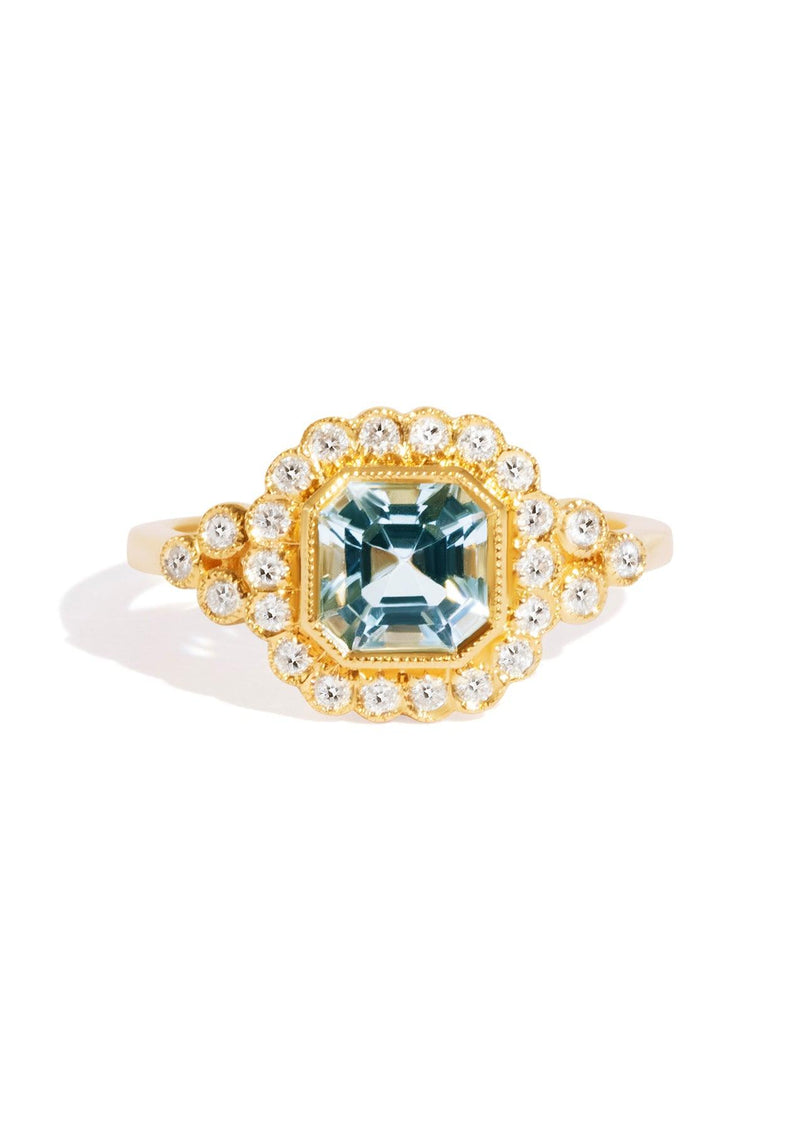 The Cosima Ring with 1.16ct Cushion Cut Aquamarine & 0.36ct Diamond Halo