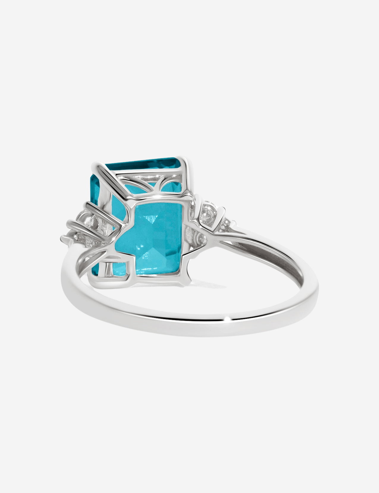 The Curator White Gold Ring with 3.08ct Emerald Cut London Blue Topaz - Molten Store