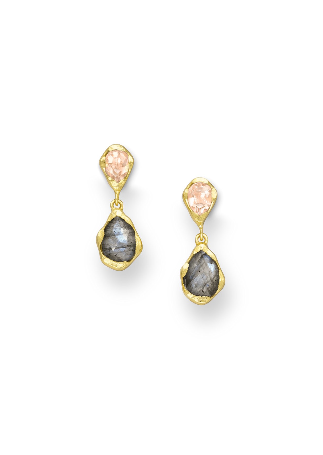The Dolce Morganite &amp; Labradorite 18ct Gold Vermeil Drop Earrings - Molten Store