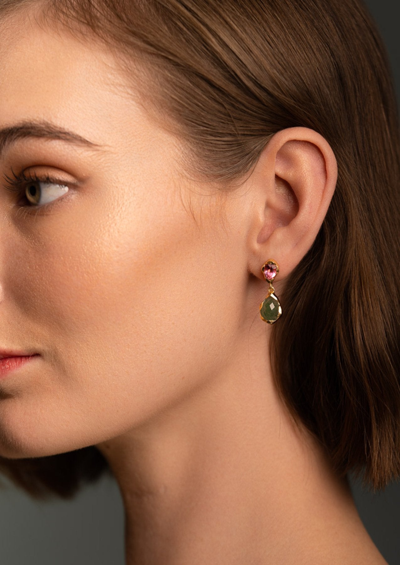 The Dolce Morganite & Labradorite 18ct Gold Vermeil Drop Earrings - Molten Store