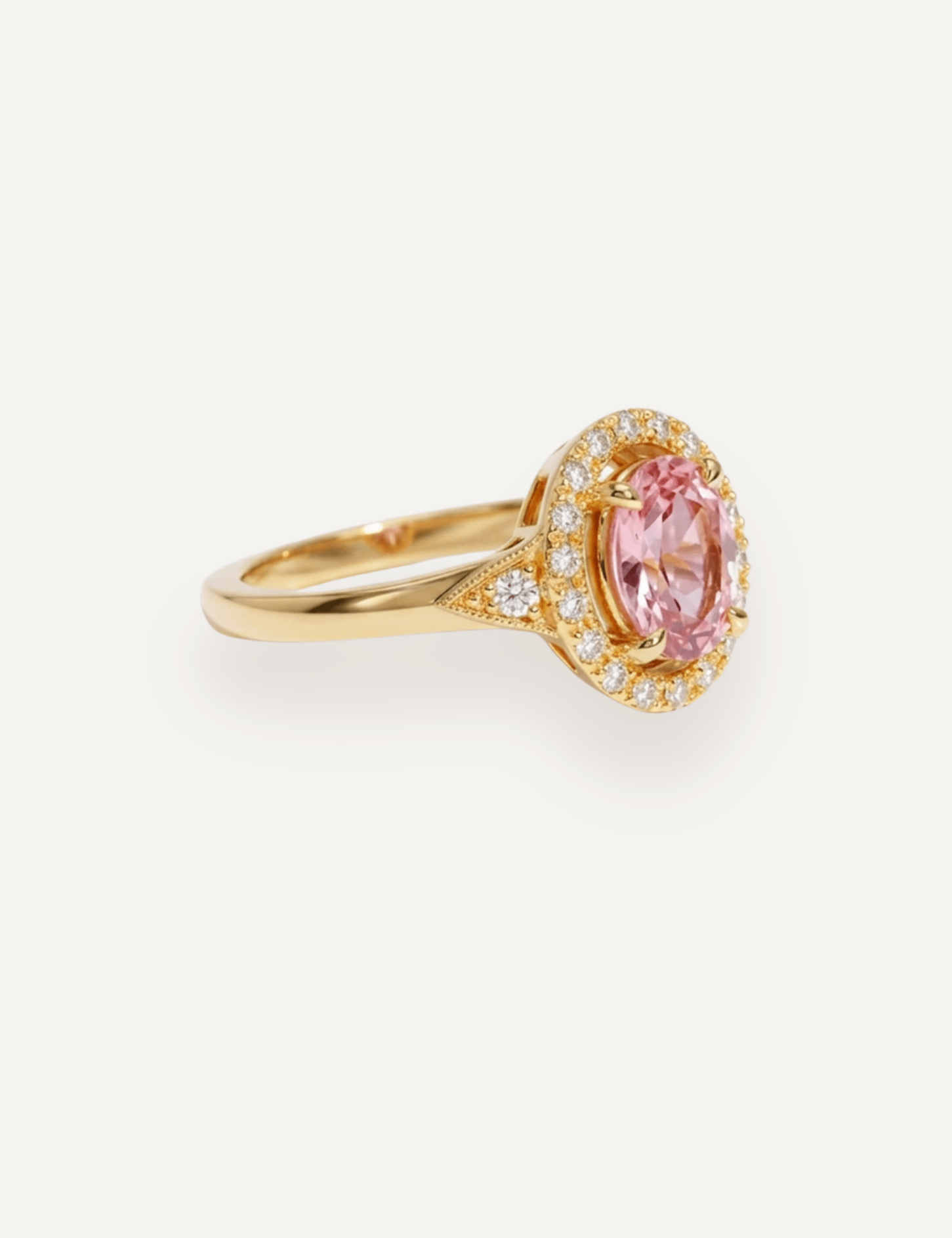 The Eliza Ring with 0.93ct Oval Cut Morganite & .19ct Diamond Halo (1.12ct TCW) - Molten Store