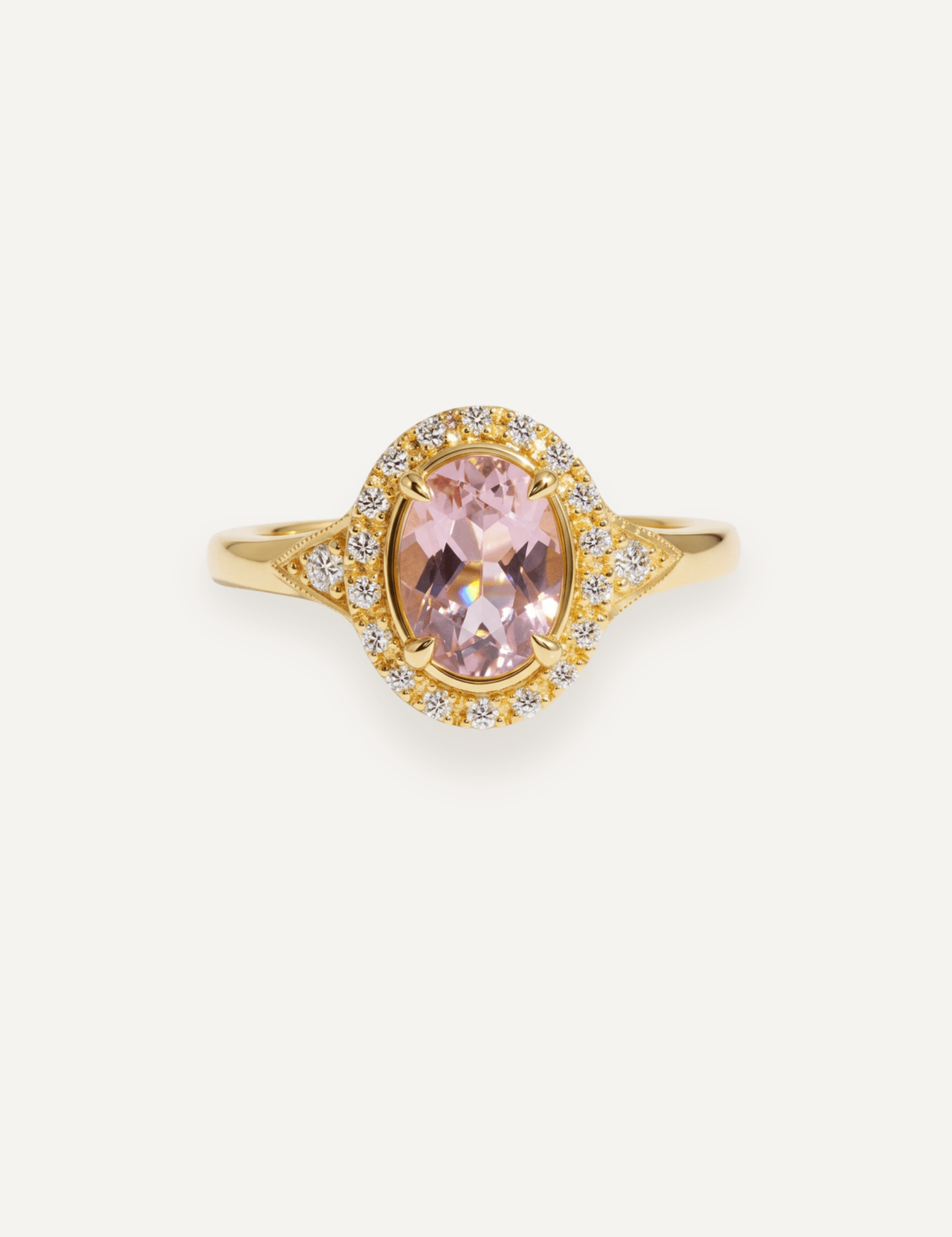 The Eliza Ring with 0.93ct Oval Cut Morganite & .19ct Diamond Halo (1.12ct TCW) - Molten Store