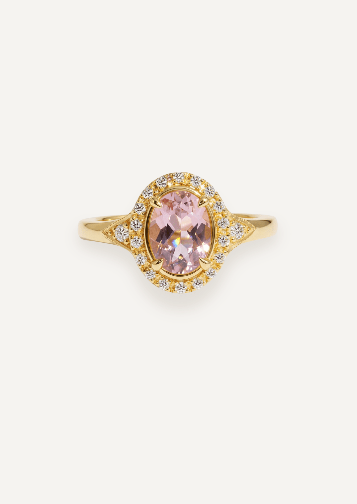 The Eliza Ring with 0.93ct Oval Cut Morganite & .19ct Diamond Halo (1.12ct TCW) - Molten Store