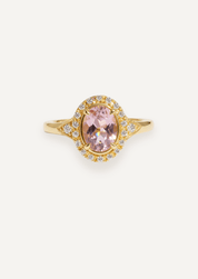 The Eliza Ring with 0.93ct Oval Cut Morganite & .19ct Diamond Halo (1.12ct TCW) - Molten Store