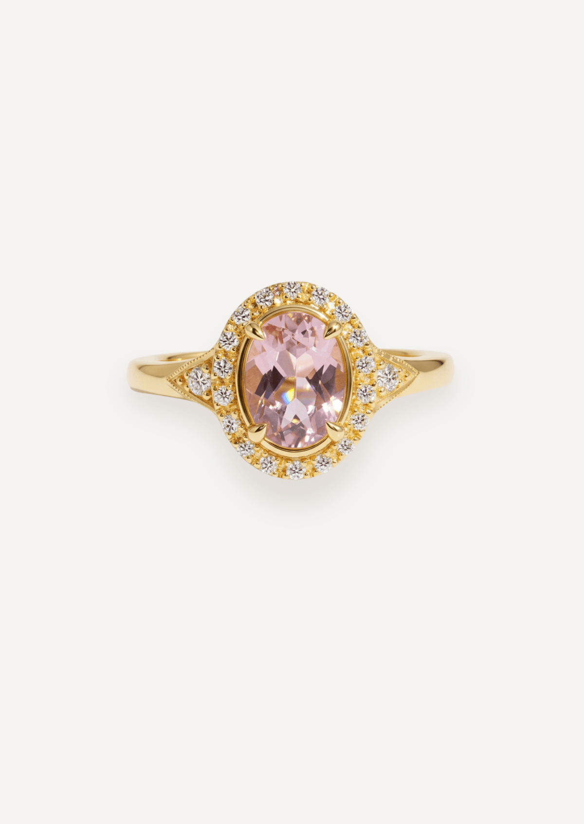 The Eliza Ring with 0.93ct Oval Cut Morganite & .19ct Diamond Halo (1.12ct TCW) - Molten Store
