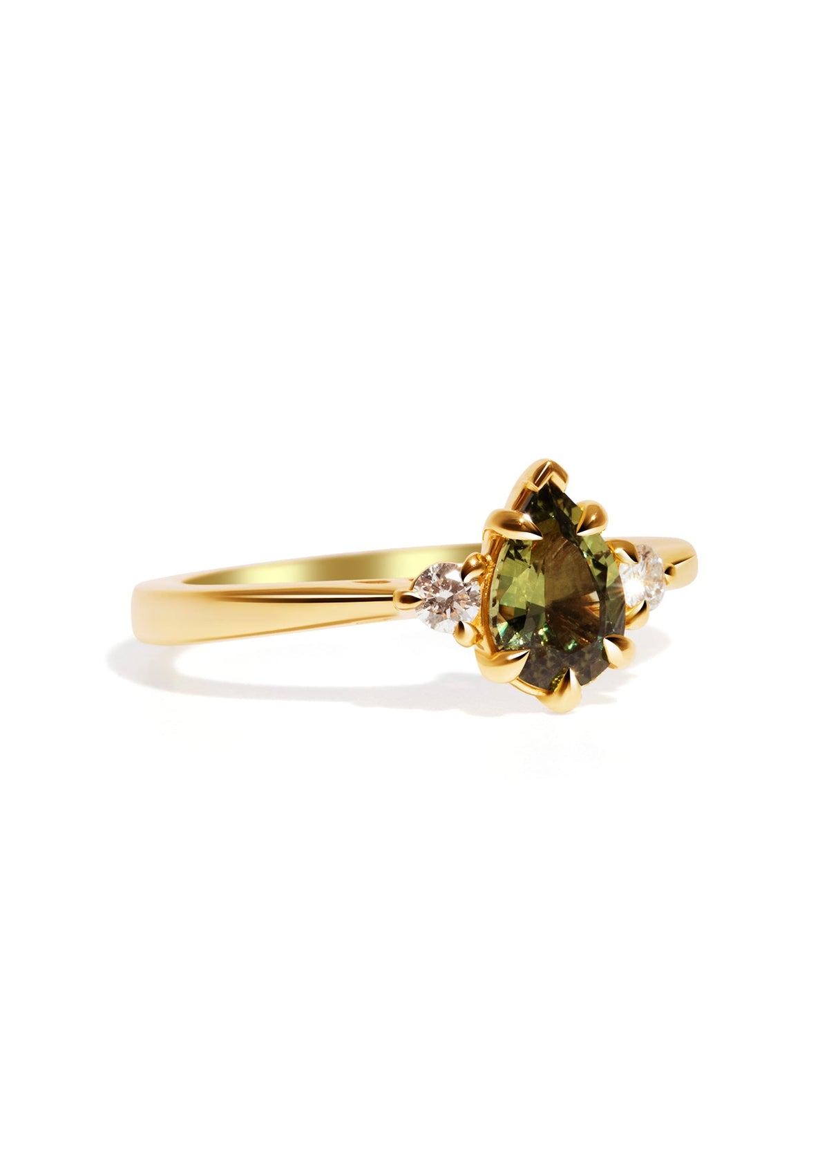 The Esme Ring with Pear Cut Green Sapphire design detail