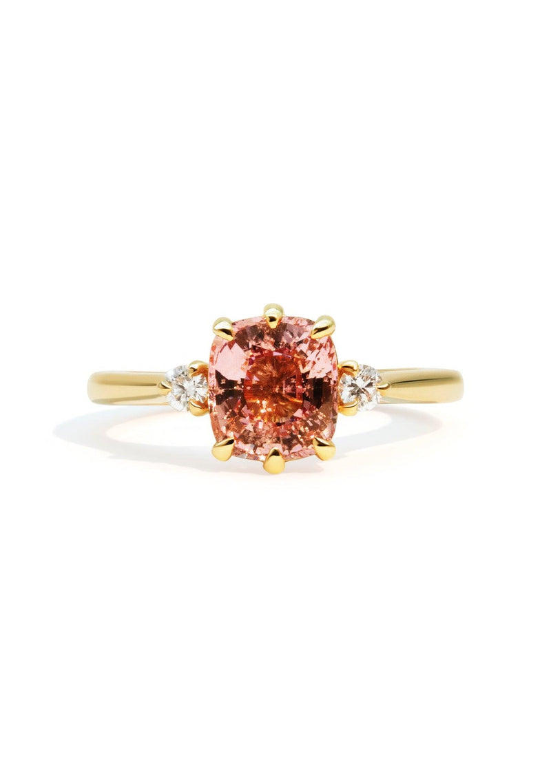 The Esme 18ct Yellow Gold Ring with 2.24ct Cushion Cut Morganite & 0.13ct Side Diamonds