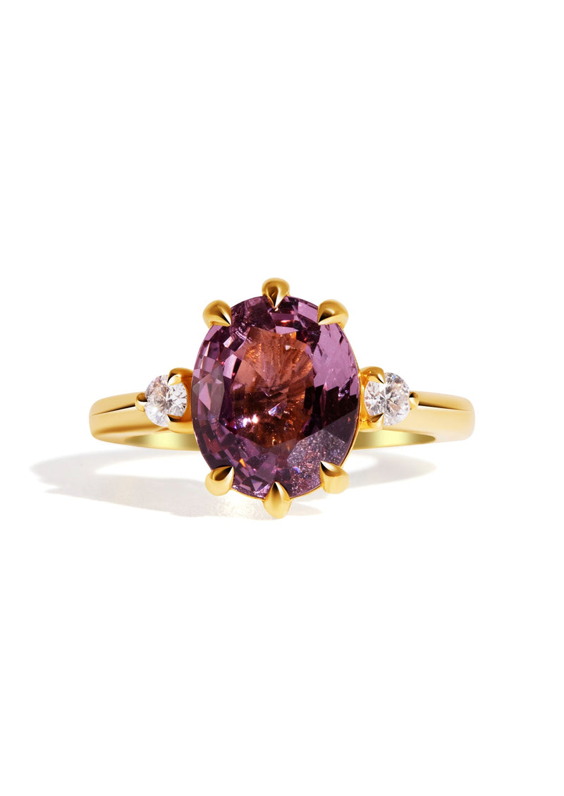 The Esme 18ct Yellow Gold Ring with 4.25ct Oval Cut Spinel & 0.16ct Side Diamonds