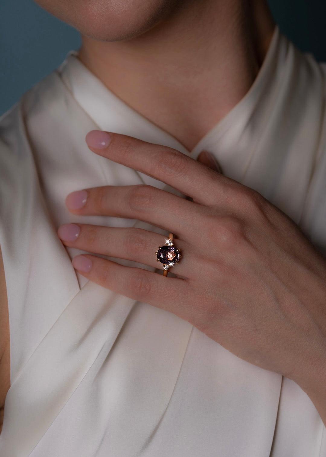 The Esme Ring with Oval Purple Spinel design detail