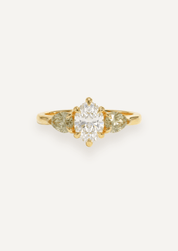 The Esme Three Stone Ring with 1.01ct Oval Cut Diamond & .79ct Pear Cut Green Sapphires (1.8ct TCW) - Molten Store