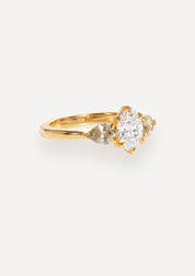 The Esme Three Stone Ring with 1.01ct Oval Cut Diamond & .79ct Pear Cut Green Sapphires (1.8ct TCW) - Molten Store