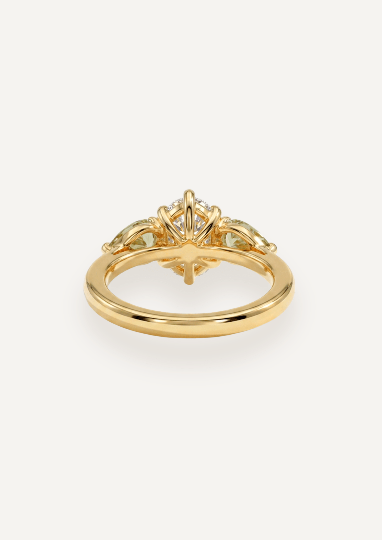 The Esme Three Stone Ring with 1.01ct Oval Cut Diamond & .79ct Pear Cut Green Sapphires (1.8ct TCW) - Molten Store