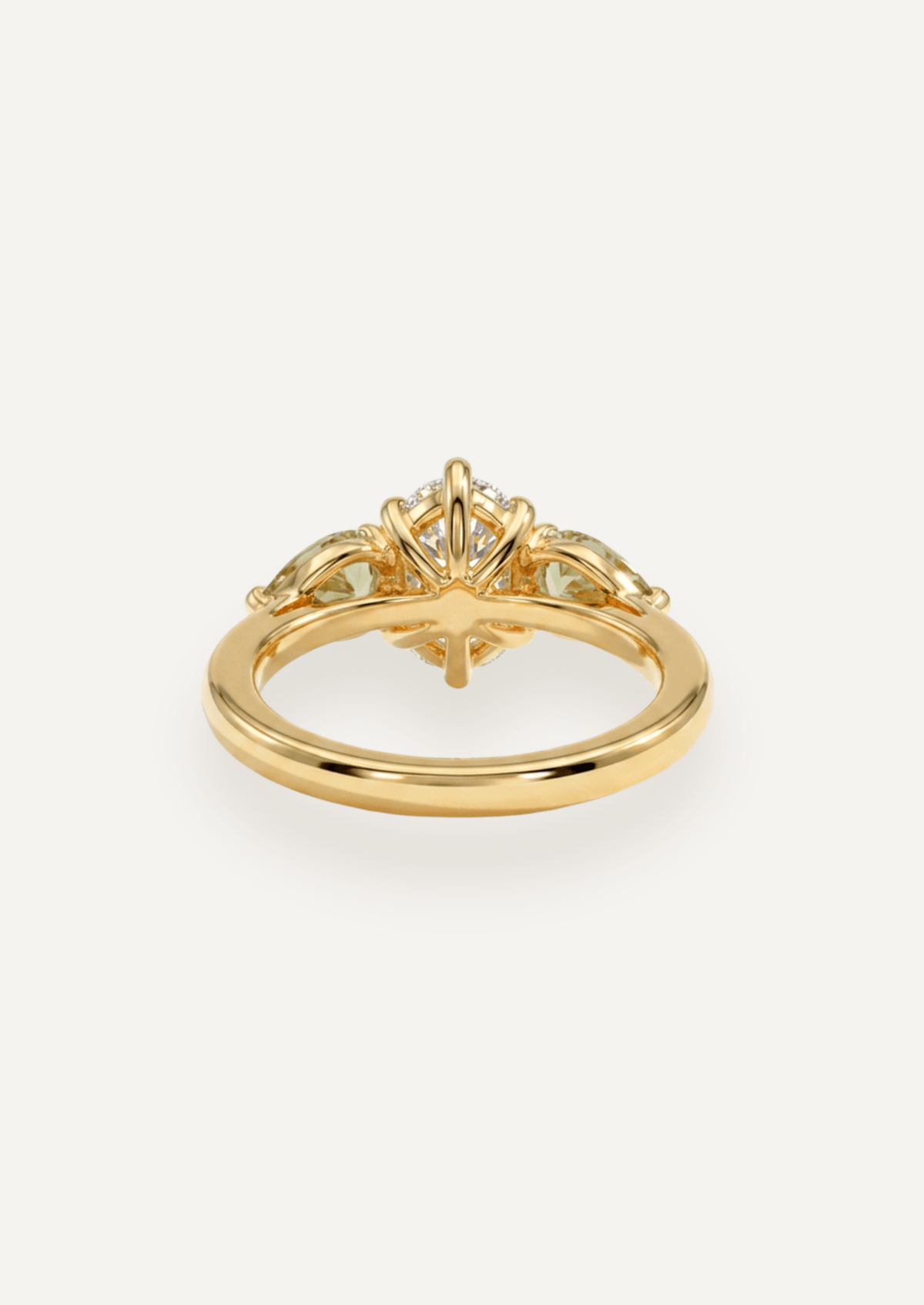 The Esme Three Stone Ring with 1.01ct Oval Cut Diamond & .79ct Pear Cut Green Sapphires (1.8ct TCW) - Molten Store
