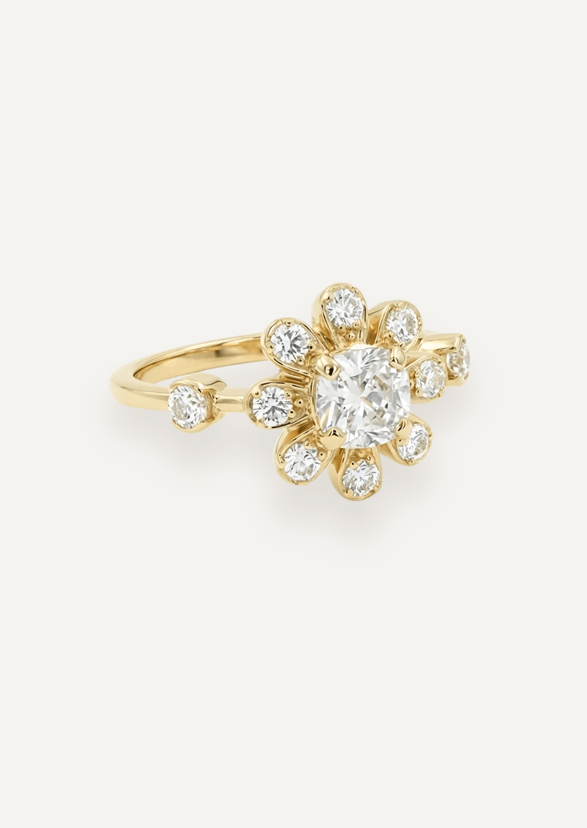 The Flora Ring with Cushion Cut Diamond design detail