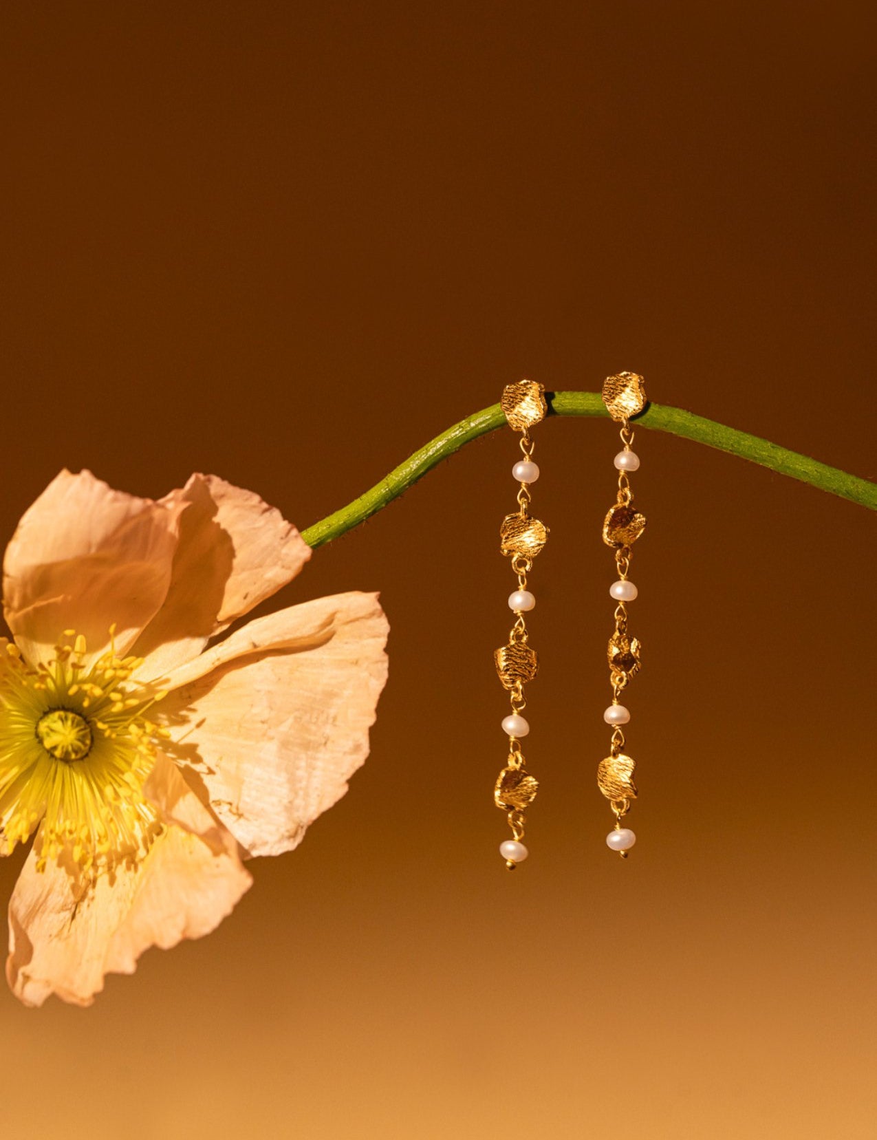 The Flora Pearl 18ct Gold Vermeil Drop Earrings - Molten Store