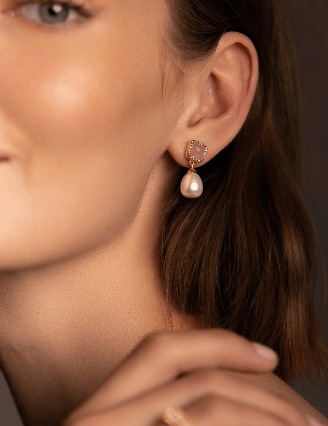 The Grazia Pearl & Rhodolite 18ct Gold Vermeil Drop Earrings - Molten Store