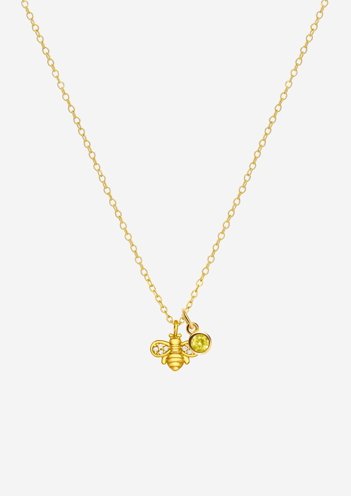 The Honey Bee 14ct Gold Vermeil Pendant Necklace with Birthstone Charm - Molten Store