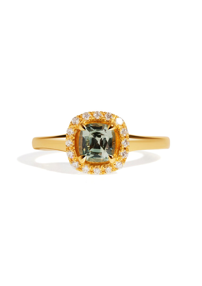 The Iris Ring with Cushion Cut Green Sapphire