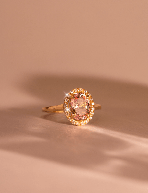 The Iris Ring with 2.30ct Oval Cut Morganite & .15ct Diamond Halo - Molten Store