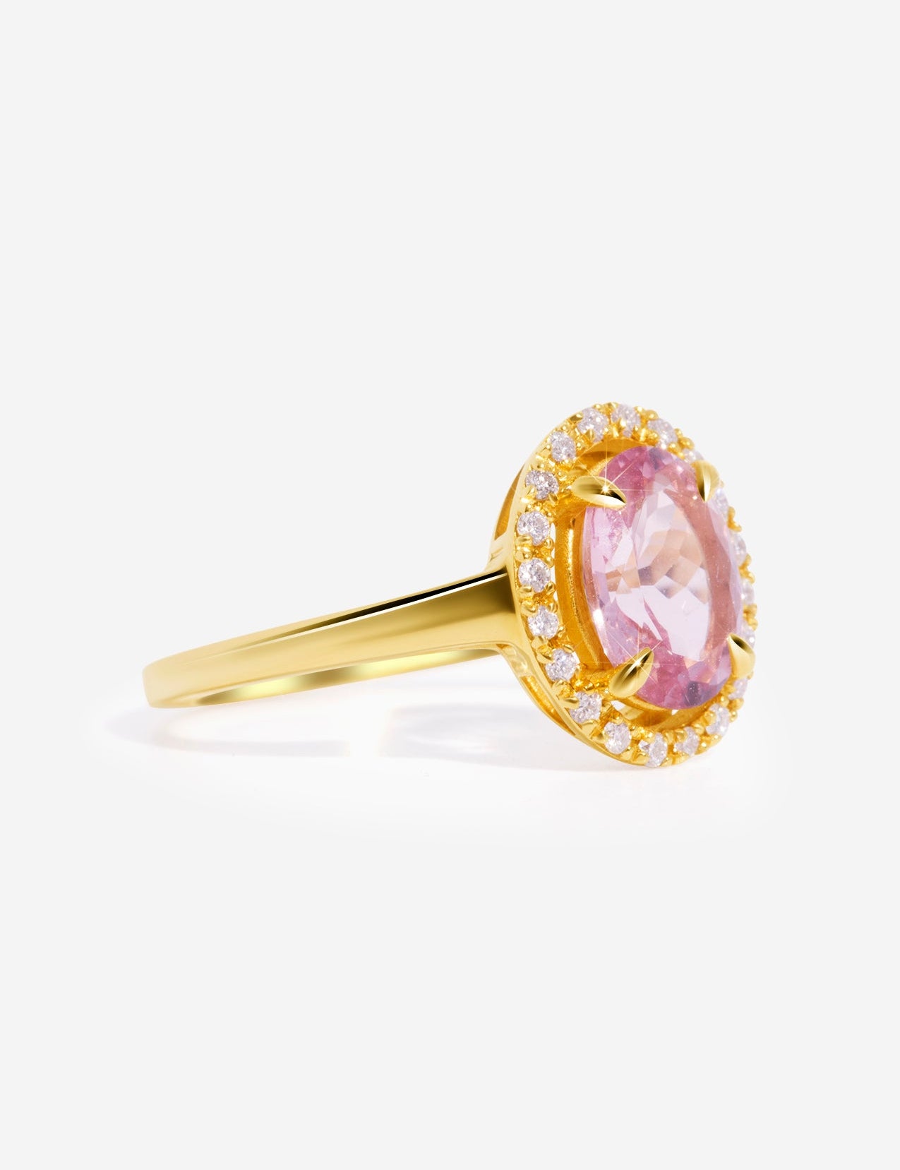 The Iris Ring with 2.30ct Oval Cut Morganite & .15ct Diamond Halo - Molten Store