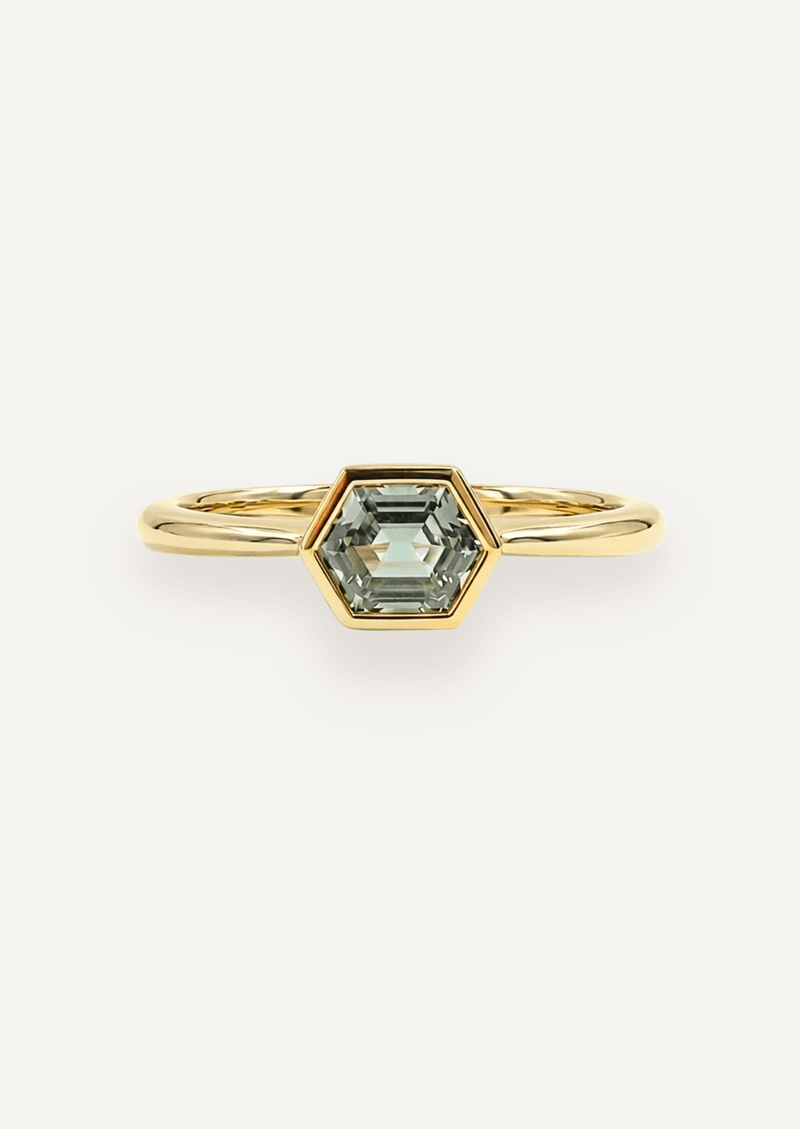The Isabel Ring with Hexagon Cut Green Sapphire