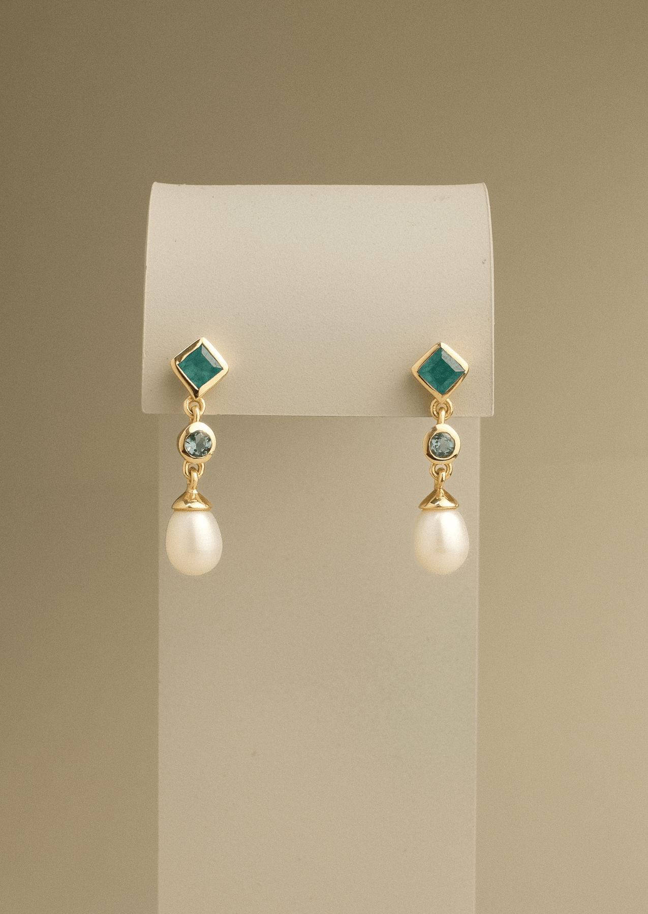 The Isola Earrings with Green quartz, Blue Topaz and Freshwater Pearl - Molten Store