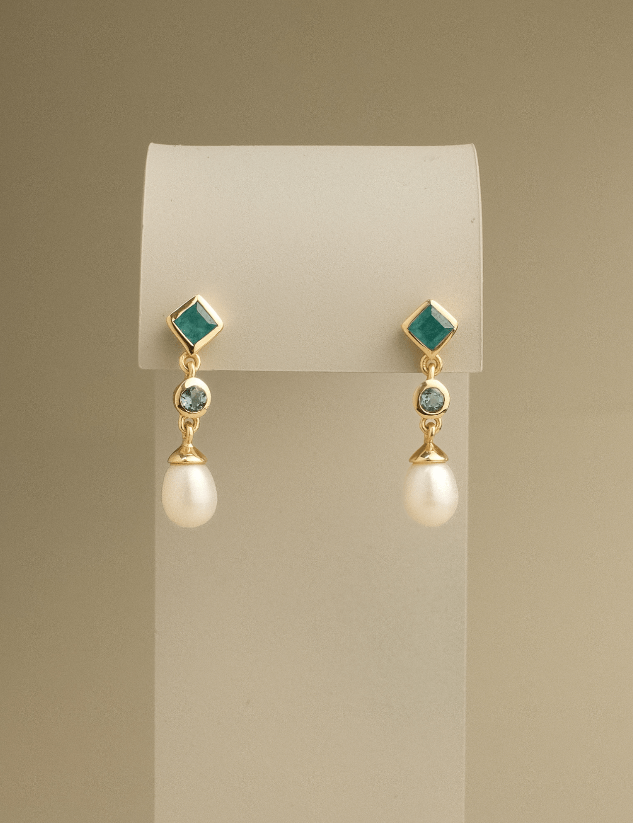 The Isola Earrings with Green quartz, Blue Topaz and Freshwater Pearl - Molten Store