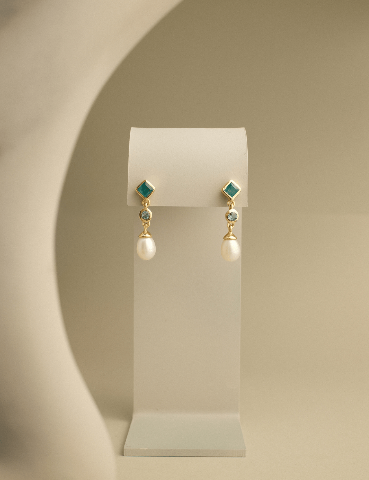 The Isola Earrings with Green quartz, Blue Topaz and Freshwater Pearl - Molten Store