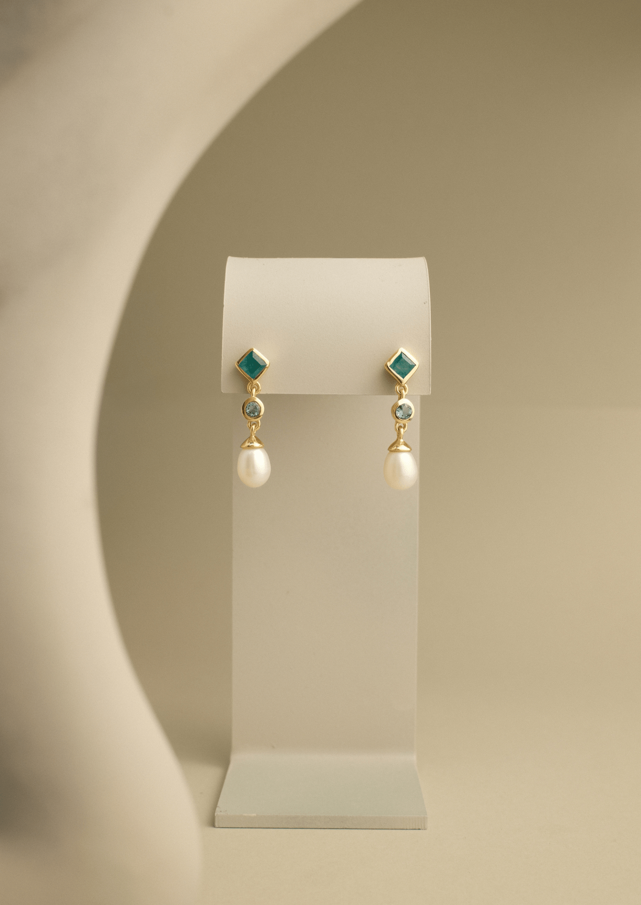 The Isola Earrings with Green quartz, Blue Topaz and Freshwater Pearl - Molten Store