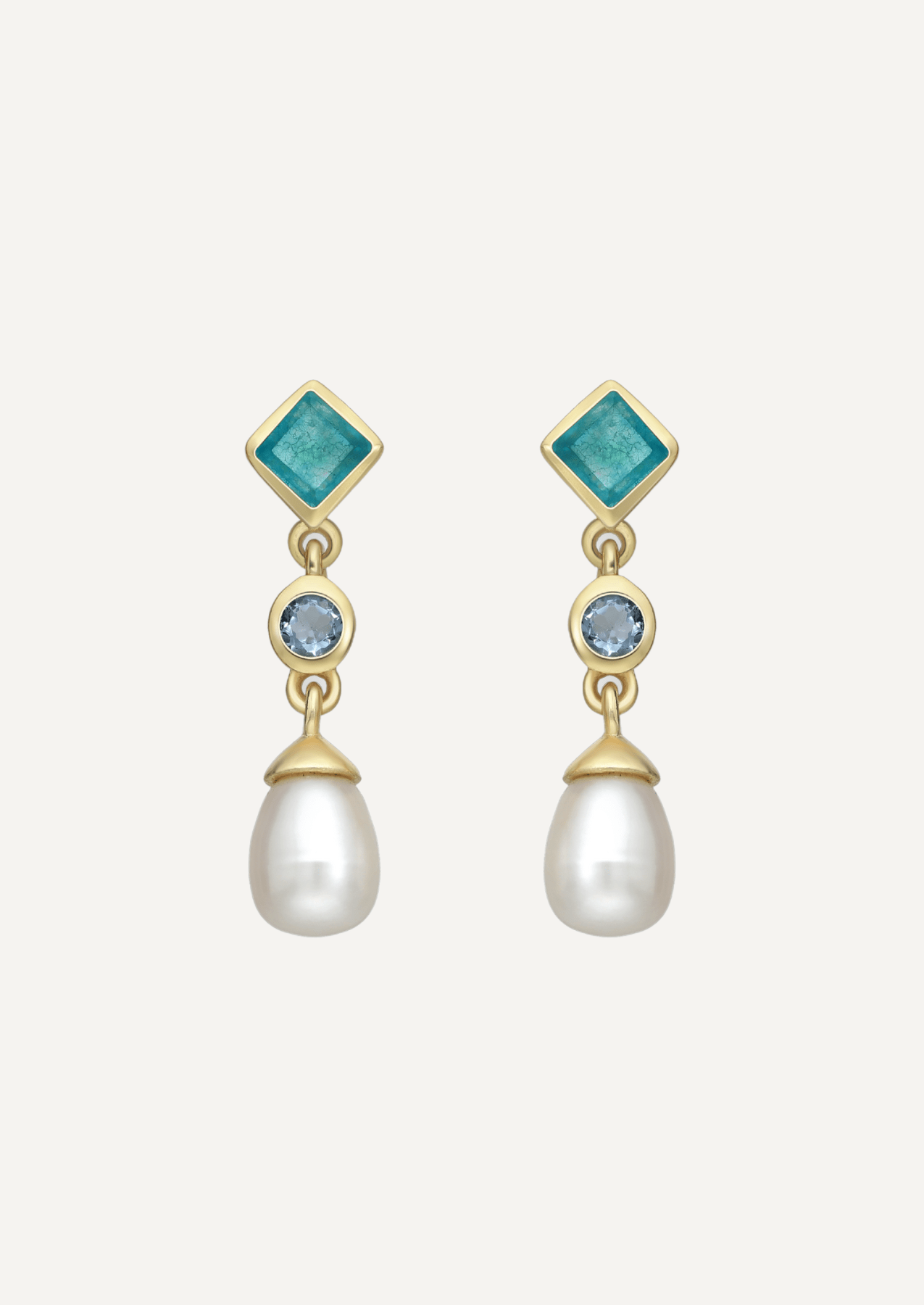 The Isola Earrings with Green quartz, Blue Topaz and Freshwater Pearl - Molten Store