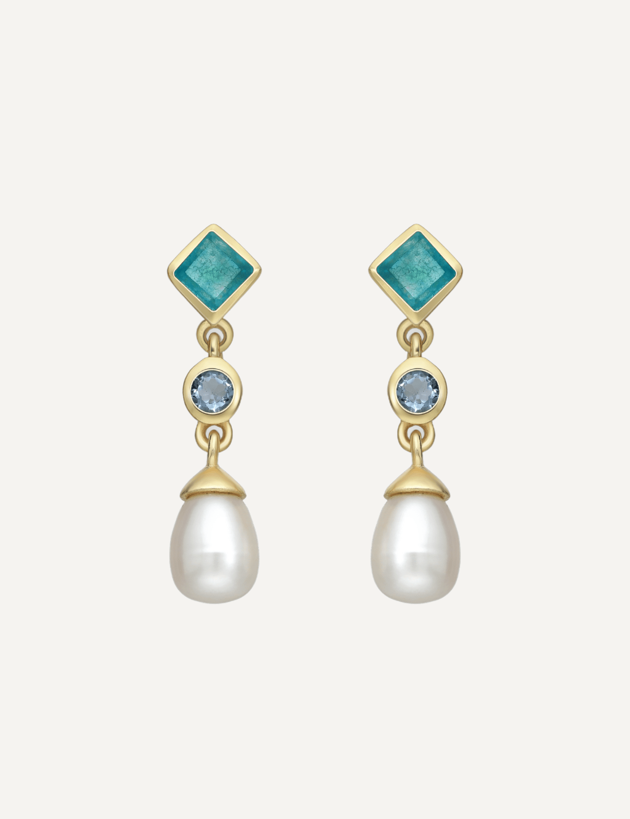 The Isola Earrings with Green quartz, Blue Topaz and Freshwater Pearl - Molten Store