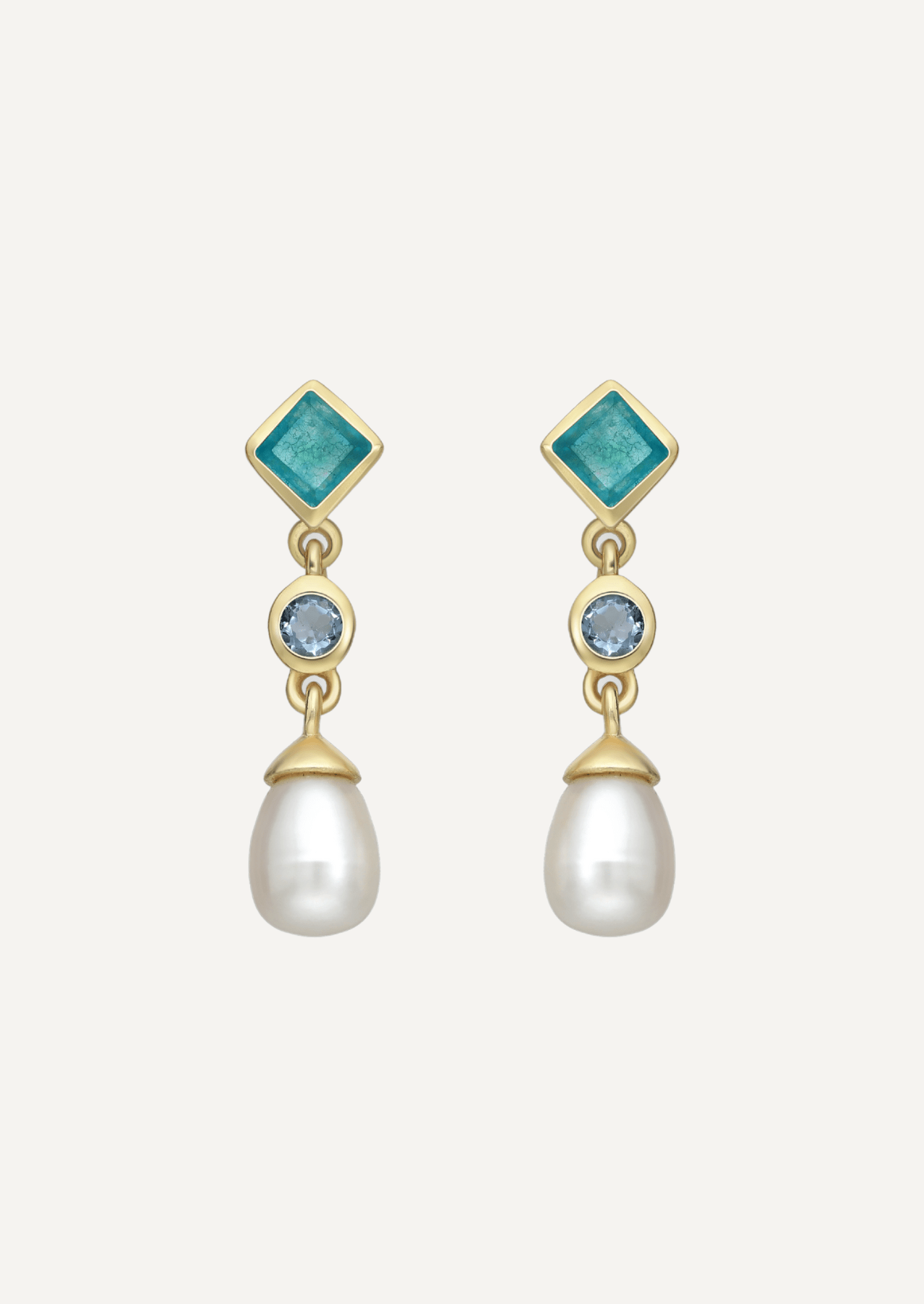 The Isola Earrings with Green quartz, Blue Topaz and Freshwater Pearl - Molten Store